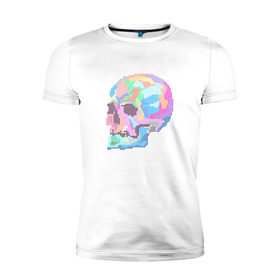 Мужская футболка премиум с принтом Psychedelic skull в Петрозаводске, 92% хлопок, 8% лайкра | приталенный силуэт, круглый вырез ворота, длина до линии бедра, короткий рукав | Тематика изображения на принте: пиксельный | разноцветный | точечный | череп