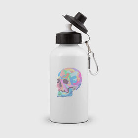 Бутылка спортивная с принтом Psychedelic skull в Петрозаводске, металл | емкость — 500 мл, в комплекте две пластиковые крышки и карабин для крепления | пиксельный | разноцветный | точечный | череп