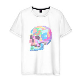 Мужская футболка хлопок с принтом Psychedelic skull в Петрозаводске, 100% хлопок | прямой крой, круглый вырез горловины, длина до линии бедер, слегка спущенное плечо. | пиксельный | разноцветный | точечный | череп