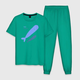 Мужская пижама хлопок с принтом Киты в Петрозаводске, 100% хлопок | брюки и футболка прямого кроя, без карманов, на брюках мягкая резинка на поясе и по низу штанин
 | абстракция | арт | киты | минимализм | море | океан | рыбы
