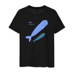 Мужская футболка хлопок с принтом Киты в Петрозаводске, 100% хлопок | прямой крой, круглый вырез горловины, длина до линии бедер, слегка спущенное плечо. | абстракция | арт | киты | минимализм | море | океан | рыбы