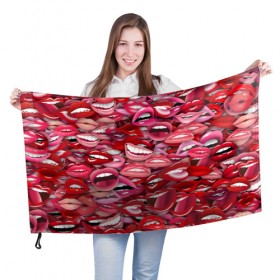 Флаг 3D с принтом Женские рты в Петрозаводске, 100% полиэстер | плотность ткани — 95 г/м2, размер — 67 х 109 см. Принт наносится с одной стороны | губы | розовый | улыбка