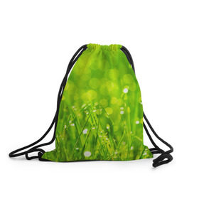Рюкзак-мешок 3D с принтом Роса на траве в Петрозаводске, 100% полиэстер | плотность ткани — 200 г/м2, размер — 35 х 45 см; лямки — толстые шнурки, застежка на шнуровке, без карманов и подкладки | зелёный | зелень | луг | роса | яркий