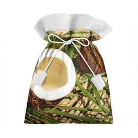 Подарочный 3D мешок с принтом Кокос в Петрозаводске, 100% полиэстер | Размер: 29*39 см | Тематика изображения на принте: бамбук | белый | еда | зеленый | кокос | лето | листья | орех | природа | продукты