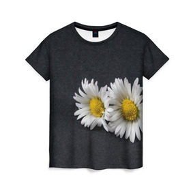 Женская футболка 3D с принтом Ромашки в Петрозаводске, 100% полиэфир ( синтетическое хлопкоподобное полотно) | прямой крой, круглый вырез горловины, длина до линии бедер | зелень | лепестки | пара | природа | растения | ромашки | цветы