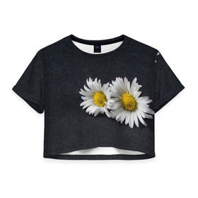 Женская футболка 3D укороченная с принтом Ромашки в Петрозаводске, 100% полиэстер | круглая горловина, длина футболки до линии талии, рукава с отворотами | зелень | лепестки | пара | природа | растения | ромашки | цветы