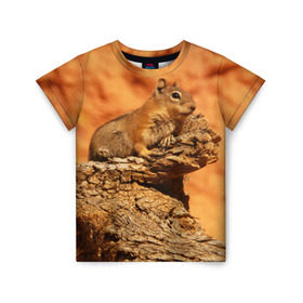 Детская футболка 3D с принтом Суслик в Петрозаводске, 100% гипоаллергенный полиэфир | прямой крой, круглый вырез горловины, длина до линии бедер, чуть спущенное плечо, ткань немного тянется | голова животного | грызун | песок | природа | пустыня | степь | суслик