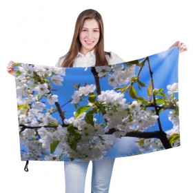 Флаг 3D с принтом Вишнёвый цвет в Петрозаводске, 100% полиэстер | плотность ткани — 95 г/м2, размер — 67 х 109 см. Принт наносится с одной стороны | весна | вишня | лепестки | прикольные картинки | цветение | цветы
