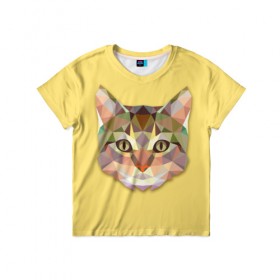 Детская футболка 3D с принтом Triangle cat в Петрозаводске, 100% гипоаллергенный полиэфир | прямой крой, круглый вырез горловины, длина до линии бедер, чуть спущенное плечо, ткань немного тянется | Тематика изображения на принте: abstract | cat | triangle cat | кот
