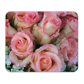Коврик прямоугольный с принтом Розы в Петрозаводске, натуральный каучук | размер 230 х 185 мм; запечатка лицевой стороны | букет | вода | капли | лепестки | природа | растения | розовые | розы | роса | цветок | цветы