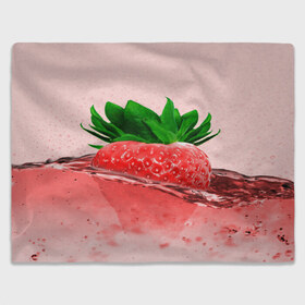 Плед 3D с принтом Клубника в Петрозаводске, 100% полиэстер | закругленные углы, все края обработаны. Ткань не мнется и не растягивается | вода | еда | зеленый | капли | клубника | красный | лето | напиток | ягода