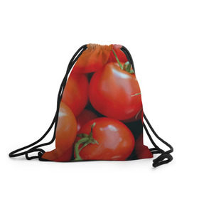Рюкзак-мешок 3D с принтом Томаты в Петрозаводске, 100% полиэстер | плотность ткани — 200 г/м2, размер — 35 х 45 см; лямки — толстые шнурки, застежка на шнуровке, без карманов и подкладки | Тематика изображения на принте: дача | еда | зелень | красный | овощи | огород | помидоры | томаты