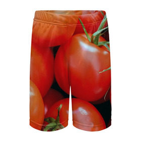 Детские спортивные шорты 3D с принтом Томаты в Петрозаводске,  100% полиэстер
 | пояс оформлен широкой мягкой резинкой, ткань тянется
 | дача | еда | зелень | красный | овощи | огород | помидоры | томаты