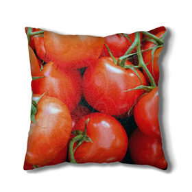 Подушка 3D с принтом Томаты в Петрозаводске, наволочка – 100% полиэстер, наполнитель – холлофайбер (легкий наполнитель, не вызывает аллергию). | состоит из подушки и наволочки. Наволочка на молнии, легко снимается для стирки | дача | еда | зелень | красный | овощи | огород | помидоры | томаты