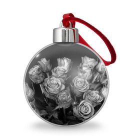 Ёлочный шар с принтом Черно-белые розы в Петрозаводске, Пластик | Диаметр: 77 мм | Тематика изображения на принте: букет | цветы