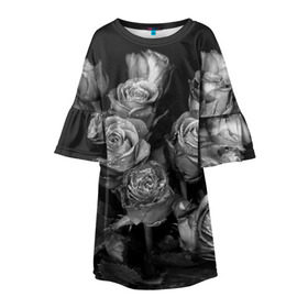 Детское платье 3D с принтом Черно-белые розы в Петрозаводске, 100% полиэстер | прямой силуэт, чуть расширенный к низу. Круглая горловина, на рукавах — воланы | букет | цветы
