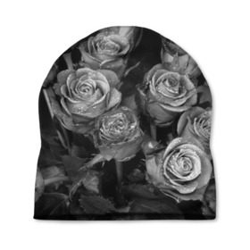 Шапка 3D с принтом Черно-белые розы в Петрозаводске, 100% полиэстер | универсальный размер, печать по всей поверхности изделия | букет | цветы