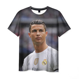 Мужская футболка 3D с принтом Cristiano Ronaldo в Петрозаводске, 100% полиэфир | прямой крой, круглый вырез горловины, длина до линии бедер | Тематика изображения на принте: криштиану роналду | реал мадрид