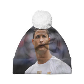 Шапка 3D c помпоном с принтом Cristiano Ronaldo в Петрозаводске, 100% полиэстер | универсальный размер, печать по всей поверхности изделия | Тематика изображения на принте: криштиану роналду | реал мадрид