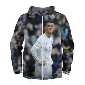Мужская ветровка 3D с принтом Cristiano Ronaldo в Петрозаводске, 100% полиэстер | подол и капюшон оформлены резинкой с фиксаторами, два кармана без застежек по бокам, один потайной карман на груди | криштиану роналду | реал мадрид