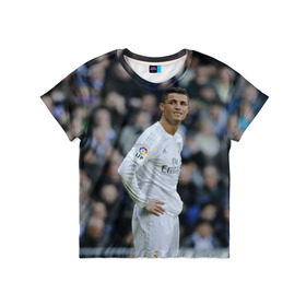 Детская футболка 3D с принтом Cristiano Ronaldo в Петрозаводске, 100% гипоаллергенный полиэфир | прямой крой, круглый вырез горловины, длина до линии бедер, чуть спущенное плечо, ткань немного тянется | криштиану роналду | реал мадрид