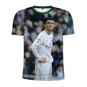 Мужская футболка 3D спортивная с принтом Cristiano Ronaldo в Петрозаводске, 100% полиэстер с улучшенными характеристиками | приталенный силуэт, круглая горловина, широкие плечи, сужается к линии бедра | криштиану роналду | реал мадрид