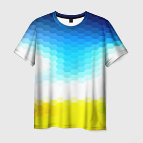 Мужская футболка 3D с принтом Engine в Петрозаводске, 100% полиэфир | прямой крой, круглый вырез горловины, длина до линии бедер | желтый | сетка | синий | соты