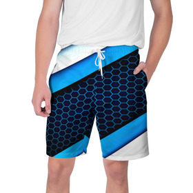 Мужские шорты 3D с принтом CS GO в Петрозаводске,  полиэстер 100% | прямой крой, два кармана без застежек по бокам. Мягкая трикотажная резинка на поясе, внутри которой широкие завязки. Длина чуть выше колен | геометрия | синий