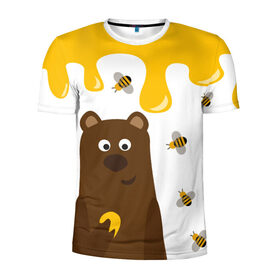 Мужская футболка 3D спортивная с принтом Медведь в мёде в Петрозаводске, 100% полиэстер с улучшенными характеристиками | приталенный силуэт, круглая горловина, широкие плечи, сужается к линии бедра | мёд | медведь | миша | пчелы