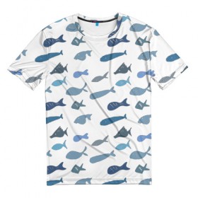 Мужская футболка 3D с принтом Fishes в Петрозаводске, 100% полиэфир | прямой крой, круглый вырез горловины, длина до линии бедер | fishes | море | рыбы