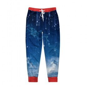 Мужские брюки 3D с принтом Ночное небо и звёзда в Петрозаводске, 100% полиэстер | манжеты по низу, эластичный пояс регулируется шнурком, по бокам два кармана без застежек, внутренняя часть кармана из мелкой сетки | Тематика изображения на принте: звёзды | небо | ночной | облака | синий