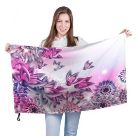 Флаг 3D с принтом Розовые цветы в Петрозаводске, 100% полиэстер | плотность ткани — 95 г/м2, размер — 67 х 109 см. Принт наносится с одной стороны | лепестки | прикольные картинки | розовый | цветочки | цветы