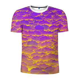 Мужская футболка 3D спортивная с принтом Фиолетовые облака в Петрозаводске, 100% полиэстер с улучшенными характеристиками | приталенный силуэт, круглая горловина, широкие плечи, сужается к линии бедра | Тематика изображения на принте: закат | небо | облака | солнце | тучи