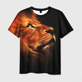 Мужская футболка 3D с принтом Lion в Петрозаводске, 100% полиэфир | прямой крой, круглый вырез горловины, длина до линии бедер | Тематика изображения на принте: lion | голова животного | кот | кошка | лев