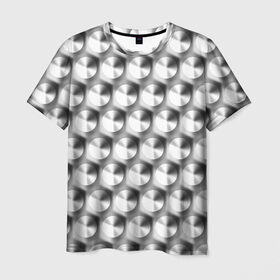 Мужская футболка 3D с принтом Круги на металле в Петрозаводске, 100% полиэфир | прямой крой, круглый вырез горловины, длина до линии бедер | белый | паттерн | текстура | черный