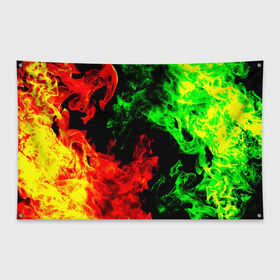 Флаг-баннер с принтом Огненная битва в Петрозаводске, 100% полиэстер | размер 67 х 109 см, плотность ткани — 95 г/м2; по краям флага есть четыре люверса для крепления | дым | зеленый | красный | огонь