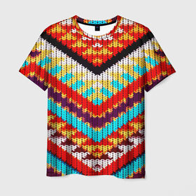 Мужская футболка 3D с принтом Вышивка шерстью в Петрозаводске, 100% полиэфир | прямой крой, круглый вырез горловины, длина до линии бедер | вязаный | геометрия | орнамент | свитер