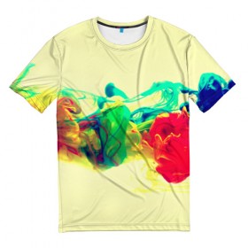 Мужская футболка 3D с принтом Яркие краски в Петрозаводске, 100% полиэфир | прямой крой, круглый вырез горловины, длина до линии бедер | разноцветные