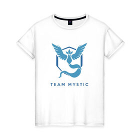 Женская футболка хлопок с принтом Team mystic в Петрозаводске, 100% хлопок | прямой крой, круглый вырез горловины, длина до линии бедер, слегка спущенное плечо | Тематика изображения на принте: 