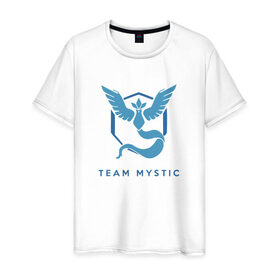 Мужская футболка хлопок с принтом Team mystic в Петрозаводске, 100% хлопок | прямой крой, круглый вырез горловины, длина до линии бедер, слегка спущенное плечо. | 