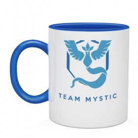 Кружка двухцветная с принтом Team mystic в Петрозаводске, керамика | объем — 330 мл, диаметр — 80 мм. Цветная ручка и кайма сверху, в некоторых цветах — вся внутренняя часть | Тематика изображения на принте: 