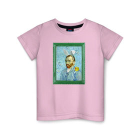 Детская футболка хлопок с принтом Детство Ван Гога в Петрозаводске, 100% хлопок | круглый вырез горловины, полуприлегающий силуэт, длина до линии бедер | автопортрет | ван гог | детство | зайчик | зелёный | личность | портрет | рама | рамка | синий | уточка | ушки