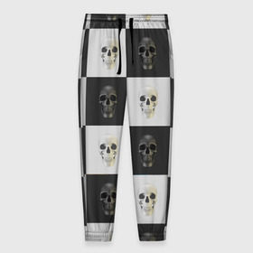 Мужские брюки 3D с принтом Skullchess в Петрозаводске, 100% полиэстер | манжеты по низу, эластичный пояс регулируется шнурком, по бокам два кармана без застежек, внутренняя часть кармана из мелкой сетки | хелоуин | череп | черное и белое | шахматы