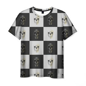 Мужская футболка 3D с принтом Skullchess в Петрозаводске, 100% полиэфир | прямой крой, круглый вырез горловины, длина до линии бедер | хелоуин | череп | черное и белое | шахматы