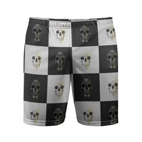 Мужские шорты 3D спортивные с принтом Skullchess в Петрозаводске,  |  | хелоуин | череп | черное и белое | шахматы