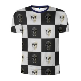 Мужская футболка 3D спортивная с принтом Skullchess в Петрозаводске, 100% полиэстер с улучшенными характеристиками | приталенный силуэт, круглая горловина, широкие плечи, сужается к линии бедра | Тематика изображения на принте: хелоуин | череп | черное и белое | шахматы