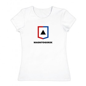Женская футболка хлопок с принтом Магнитогорск в Петрозаводске, 100% хлопок | прямой крой, круглый вырез горловины, длина до линии бедер, слегка спущенное плечо | 