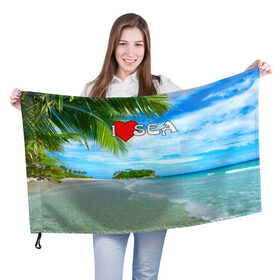 Флаг 3D с принтом Я люблю море в Петрозаводске, 100% полиэстер | плотность ткани — 95 г/м2, размер — 67 х 109 см. Принт наносится с одной стороны | 