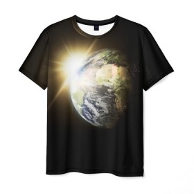 Мужская футболка 3D с принтом Восход солнца в Петрозаводске, 100% полиэфир | прямой крой, круглый вырез горловины, длина до линии бедер | звёзды | космическое пространство | космос | планета | солнце