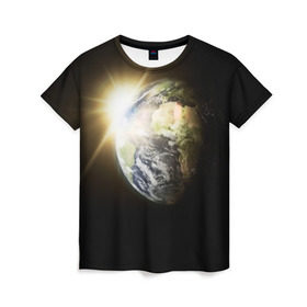 Женская футболка 3D с принтом Восход солнца в Петрозаводске, 100% полиэфир ( синтетическое хлопкоподобное полотно) | прямой крой, круглый вырез горловины, длина до линии бедер | звёзды | космическое пространство | космос | планета | солнце